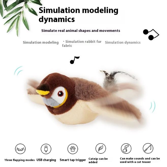 Pajarito Interactivo que Aletea para Gatos (Recargable USB)