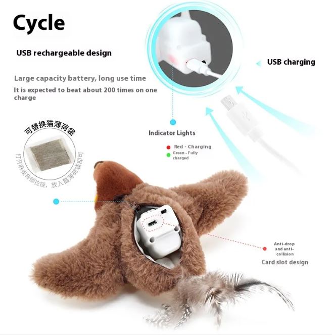 Pajarito Interactivo que Aletea para Gatos (Recargable USB)